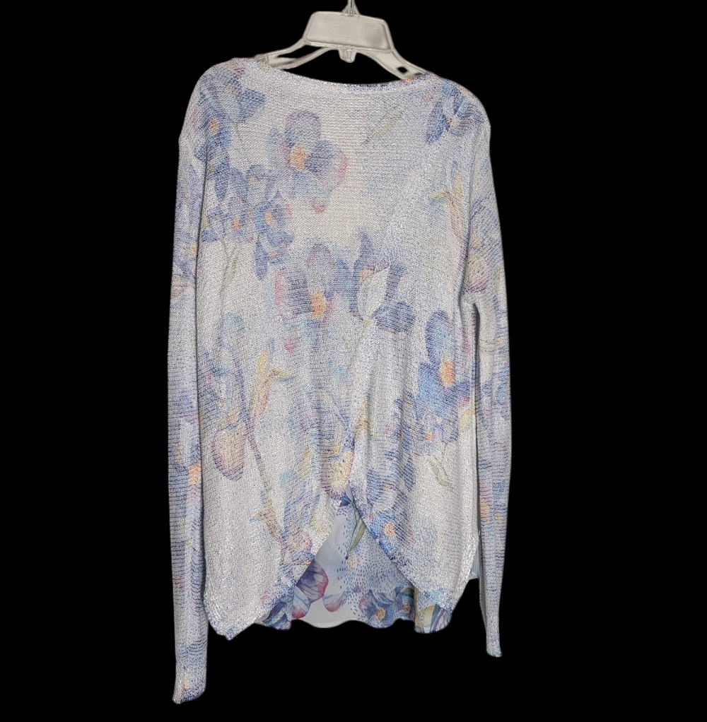Sioni Womens Floral Sweater Twofer Chiffon Tulip Floral Layered Pastel Medium